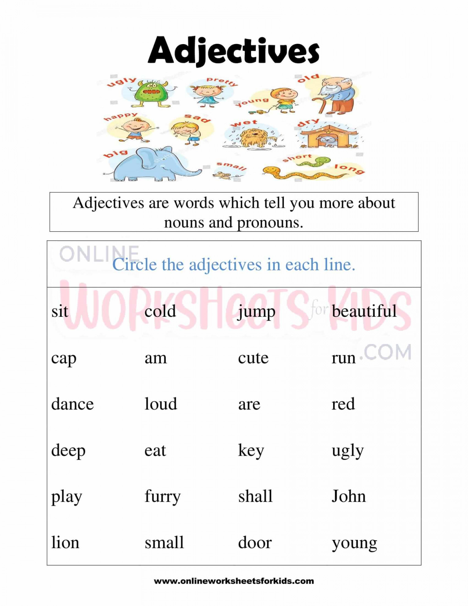Free Printable Adjectives Worksheets for Grade