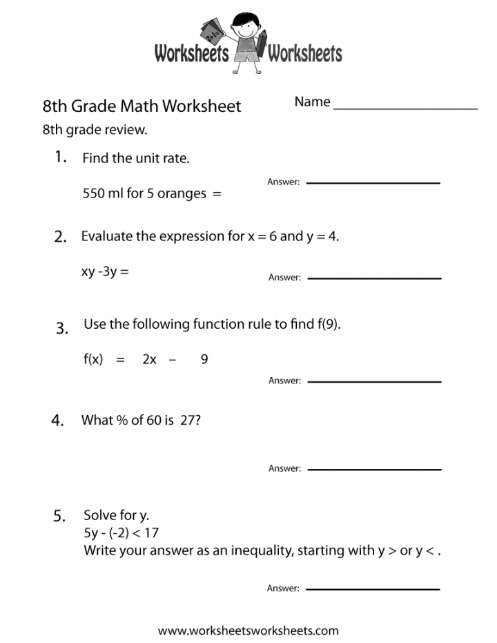 Free Printable Eighth Grade Math Practice Worksheet