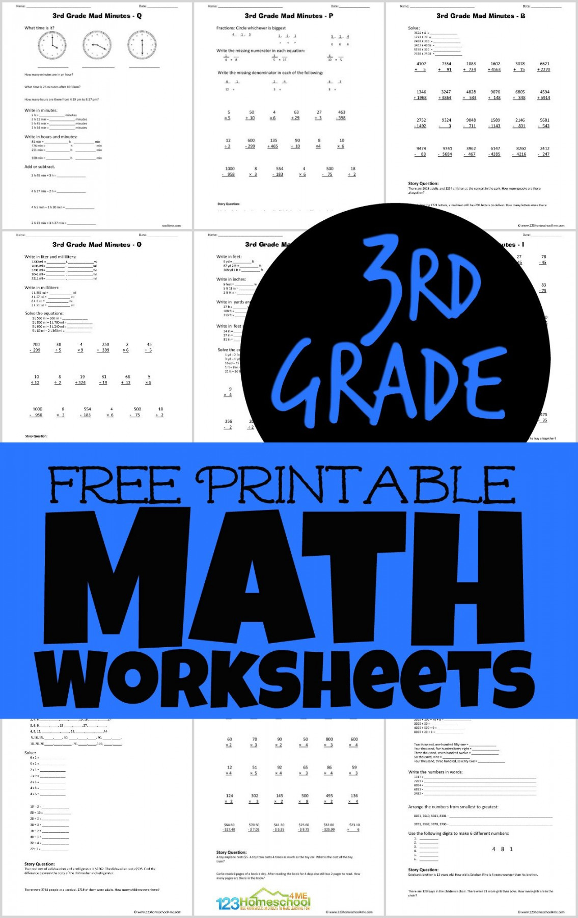 FREE Printable rd Grade Math Minutes Worksheets pdf