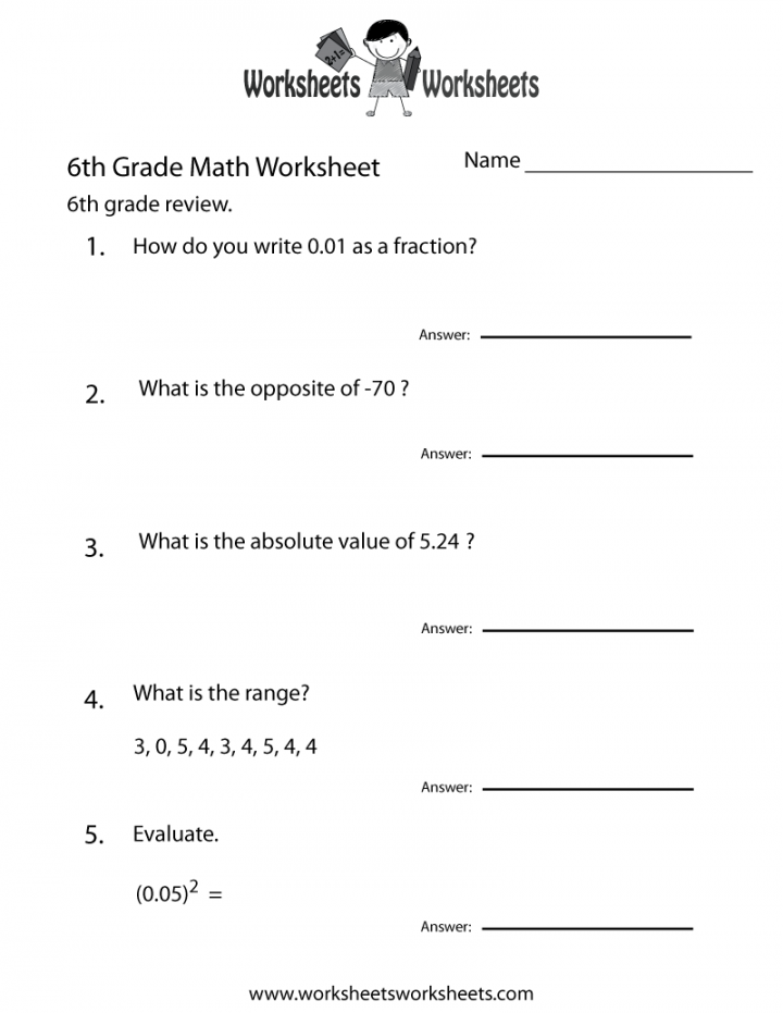 Free Printable th Grade Math Review Worksheet