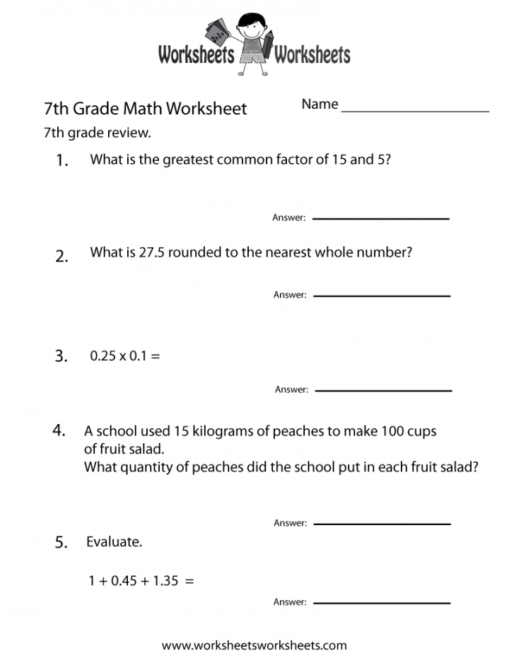 Free Printable th Grade Math Review Worksheet