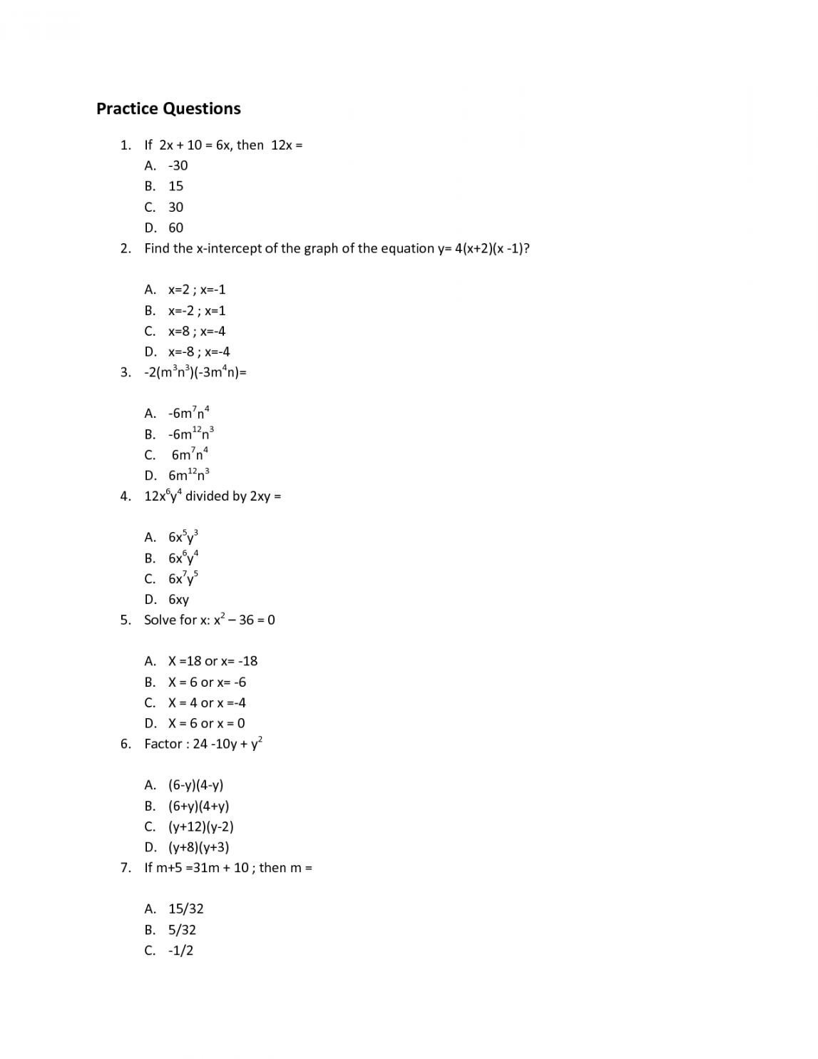 Free Printable Tsi Math Practice Test - Printable Templates
