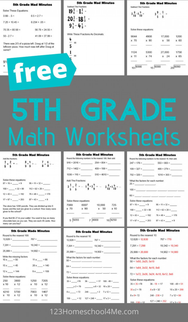 free th grade math worksheets 5