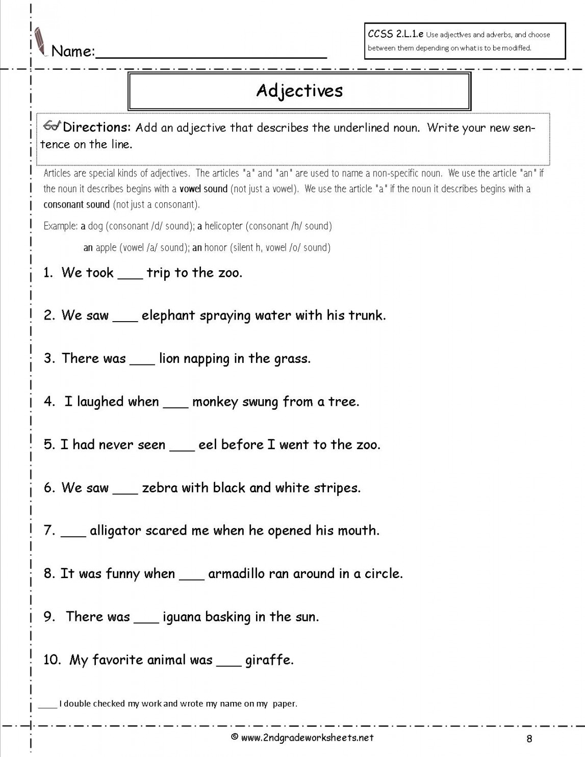 Free Using Adjectives Worksheets