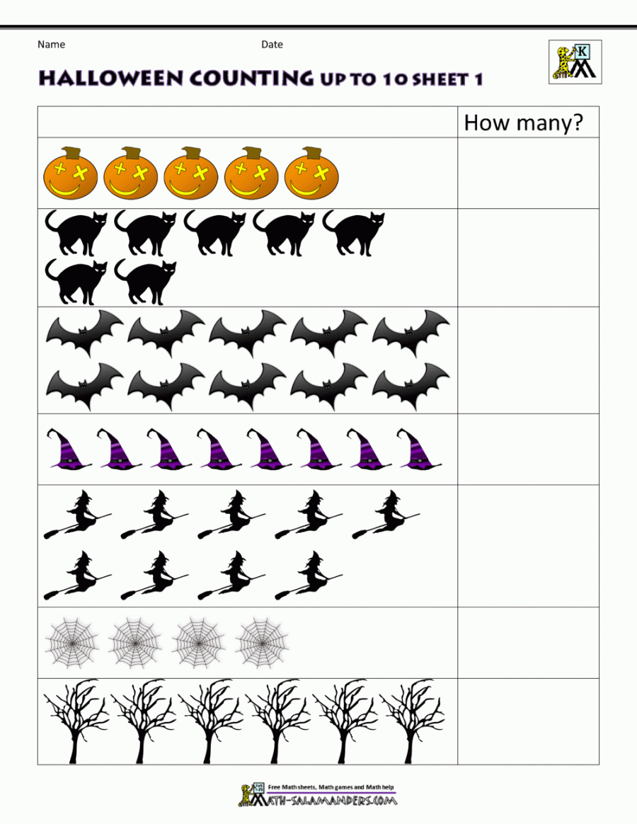 Halloween Math Worksheets for Kindergarten