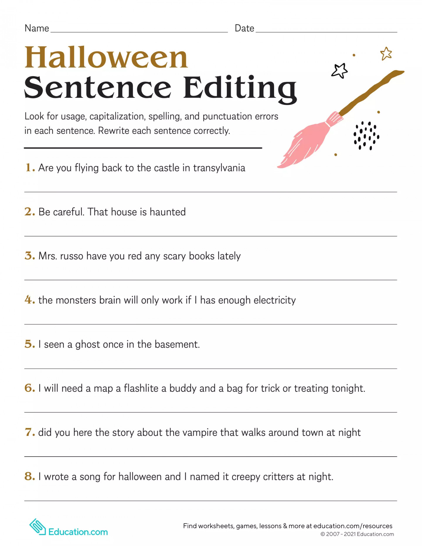 Halloween Sentence editing Interactive Worksheet – Edform