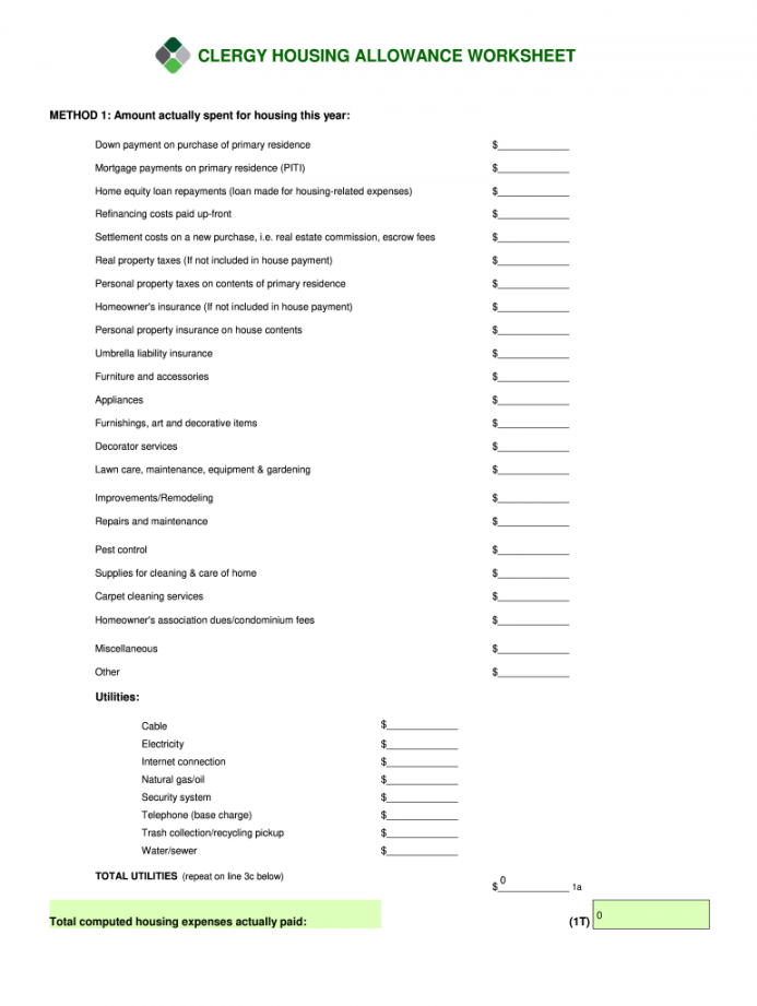 Housing Allowance Worksheet - Fill Online, Printable, Fillable