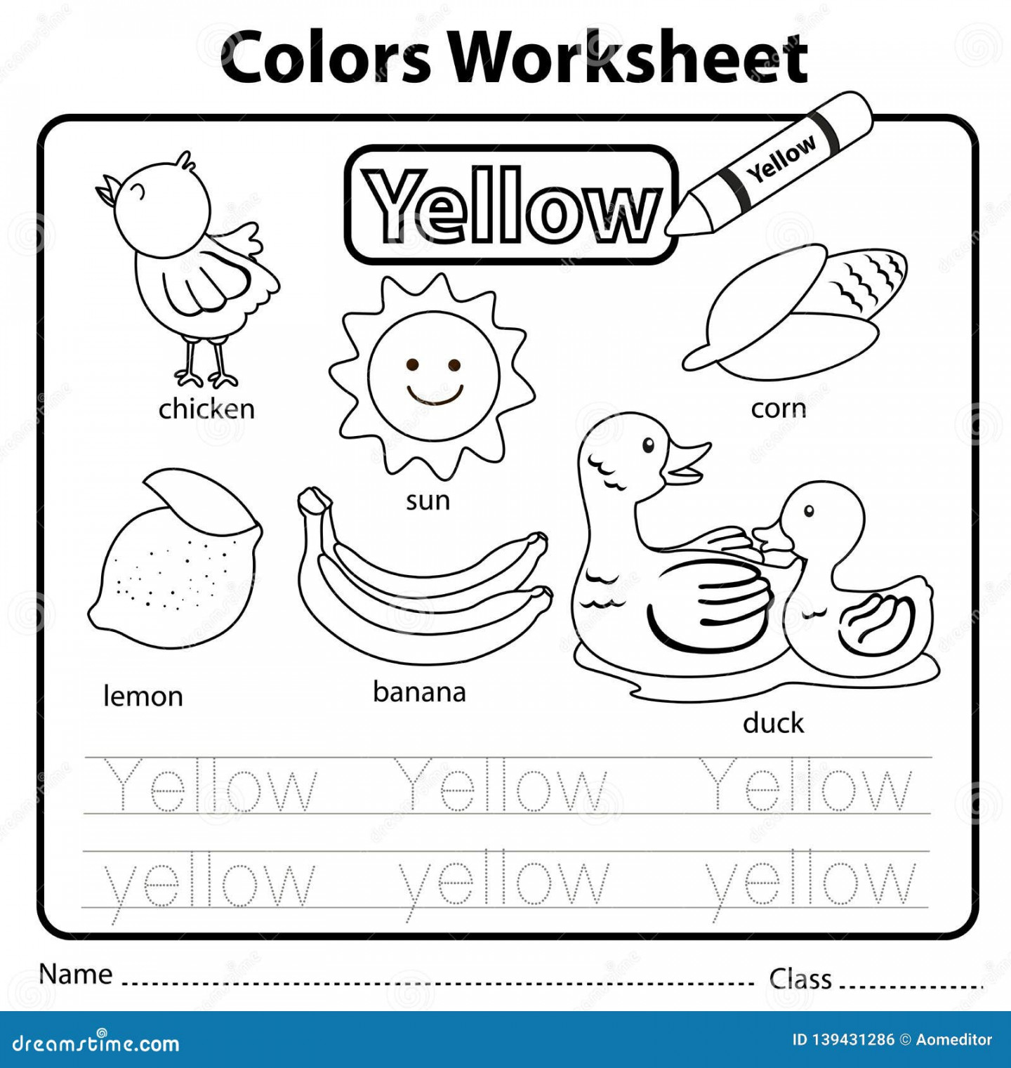 Illustrator of Color Worksheet Yellow Stock Vector - Illustration