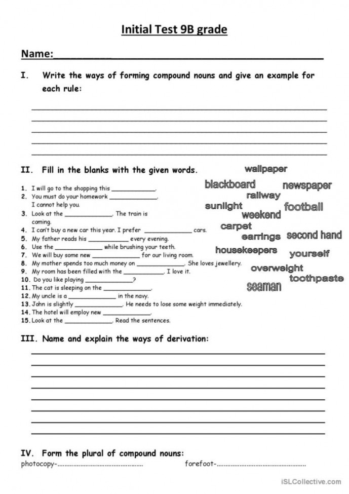 Initial test for th grade: English ESL worksheets pdf & doc
