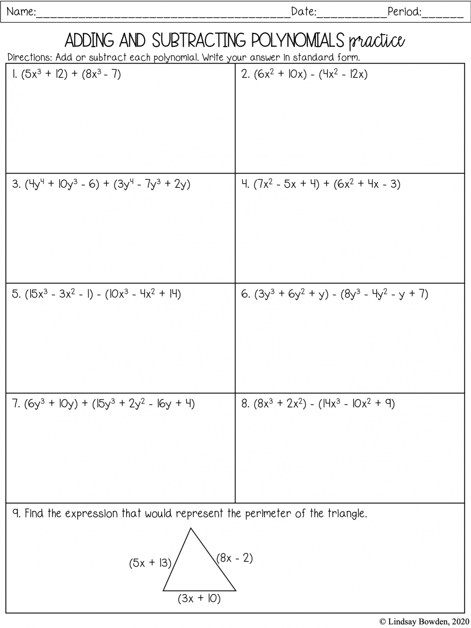 Intro to Polynomials Notes and Worksheets - Lindsay Bowden