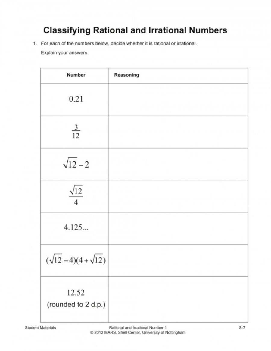 Irrational numbers worksheet  Live Worksheets