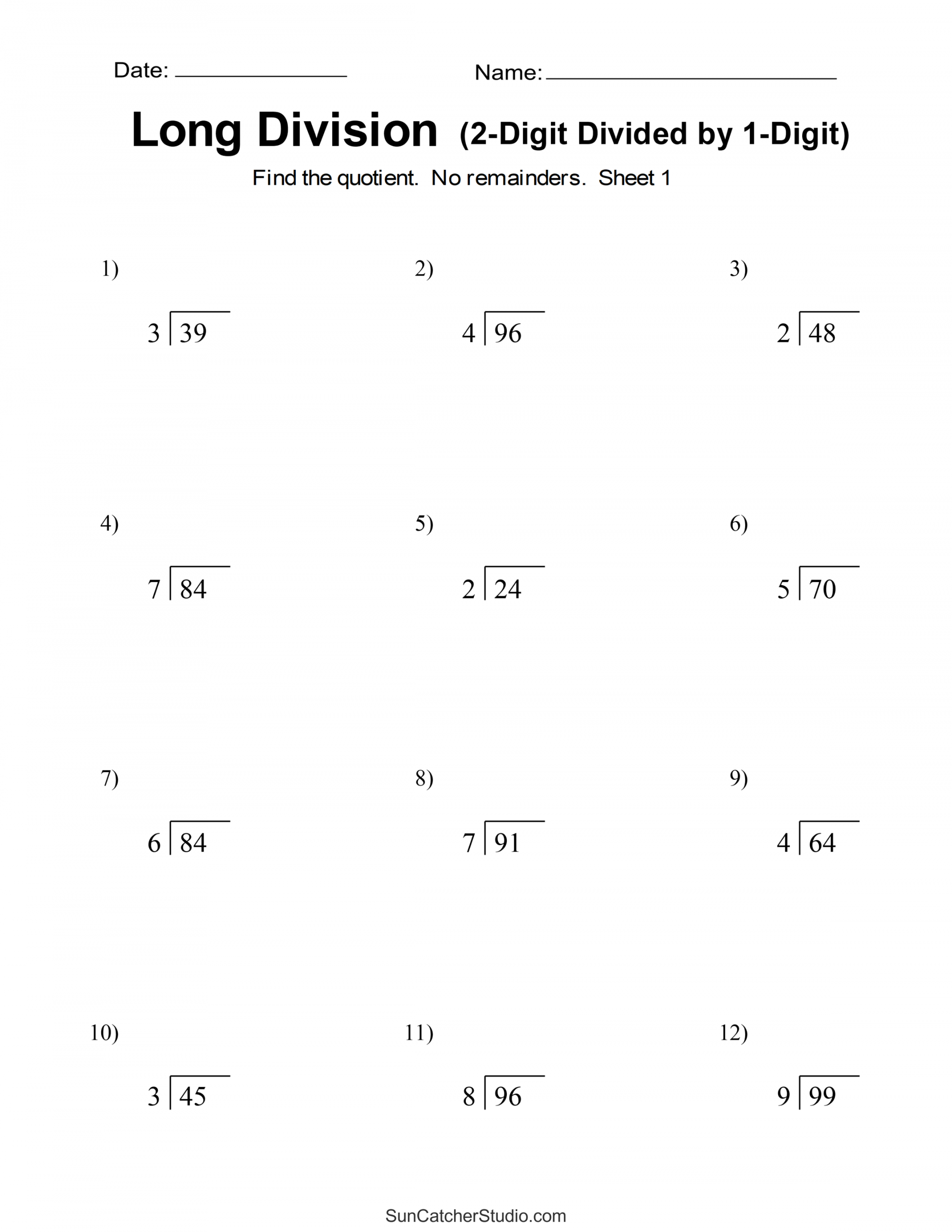 Long Division Worksheets & Problems (Free Printable Math Drills