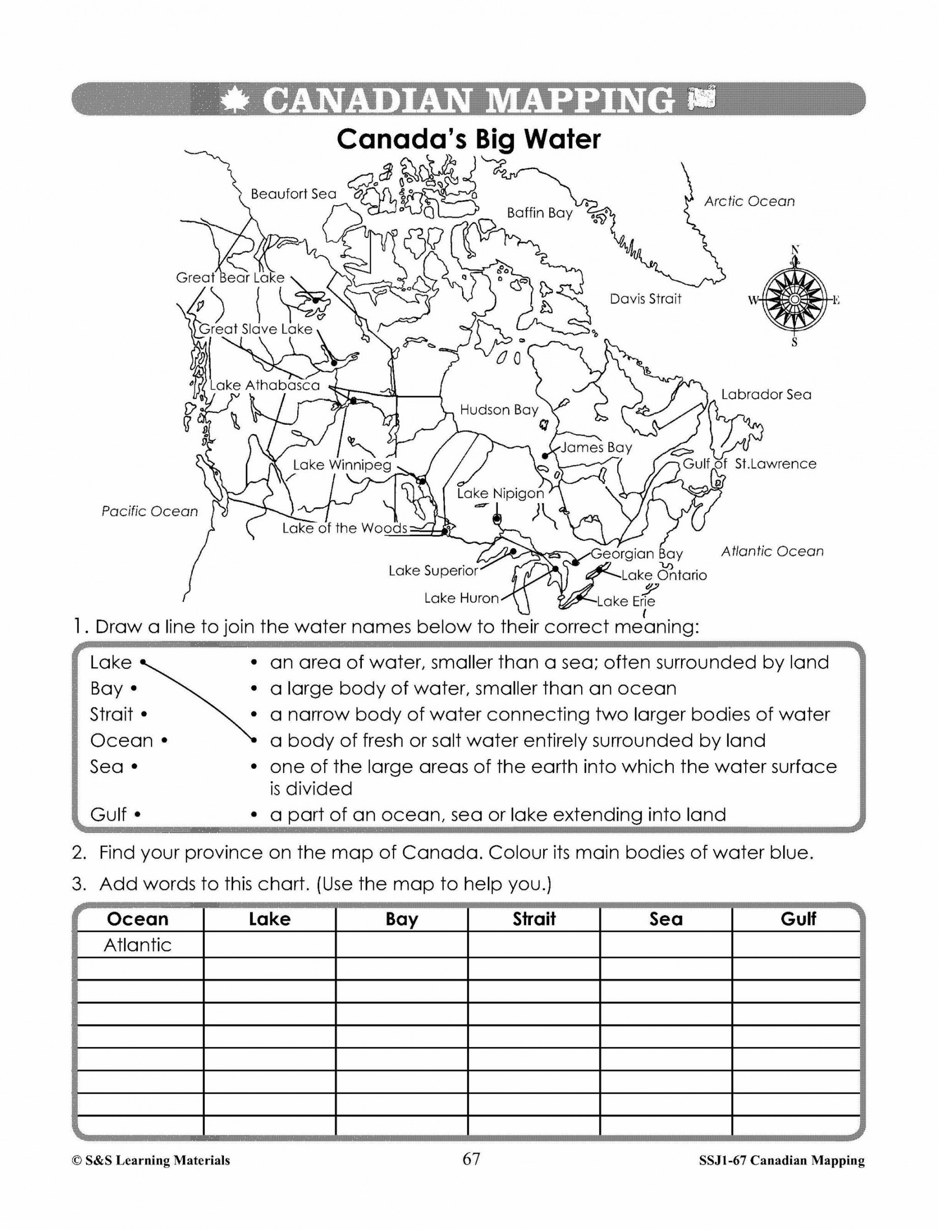 Major Landforms & Bodies of Water in Canada Mapping Worksheets Grades