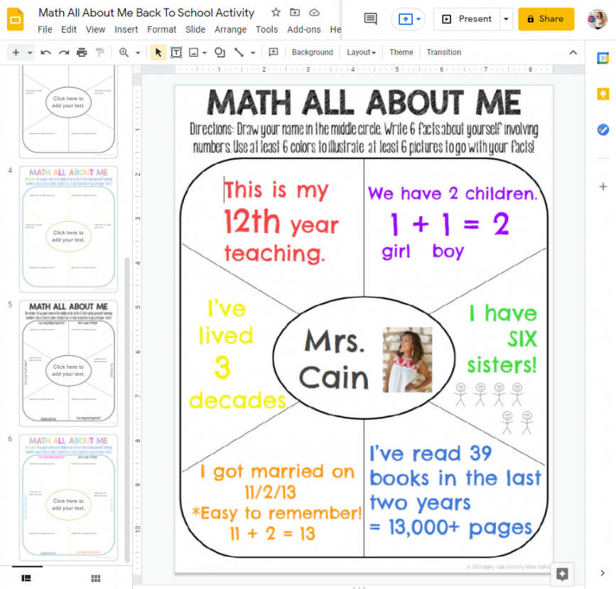 Math All About Me Back to School Activity Print & Digital — Activity After  Math