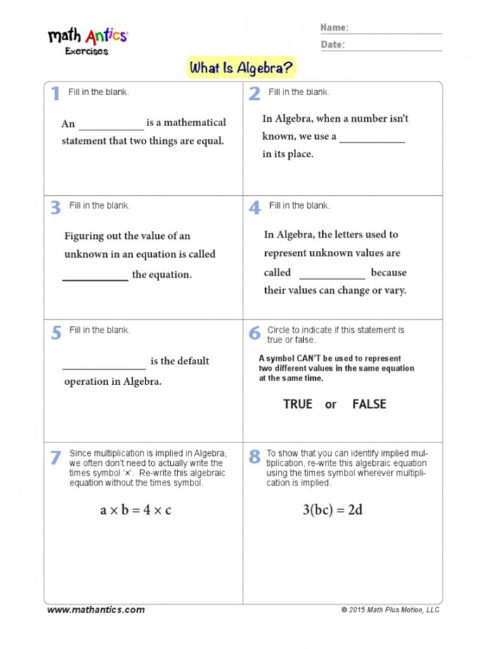 MathAntics - Algebra - Worksheets PDF  PDF  Algebra  Arithmetic