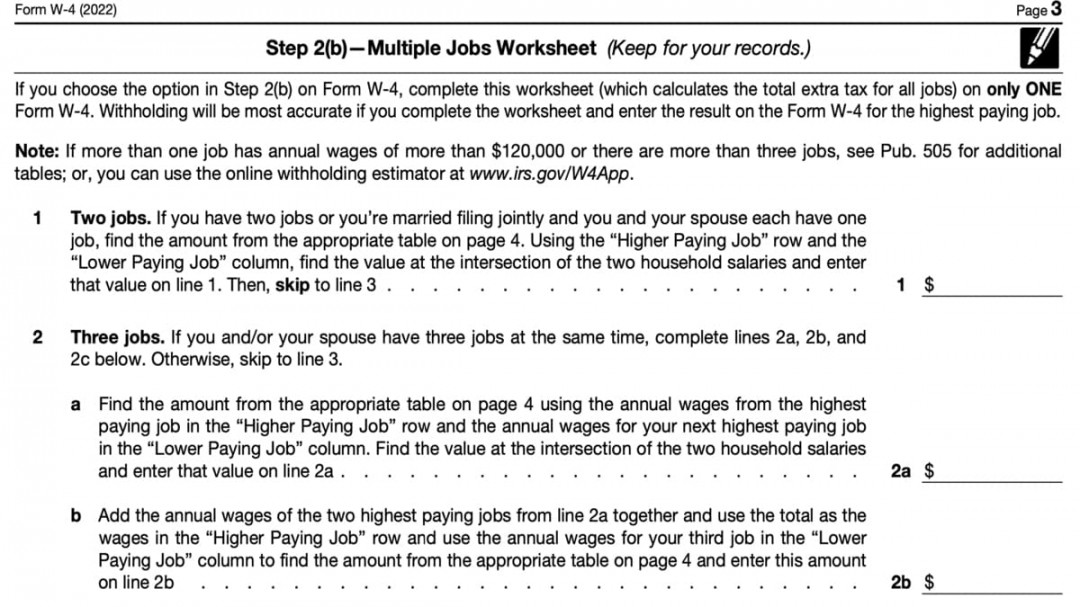 Multiple Jobs Worksheet for Form W