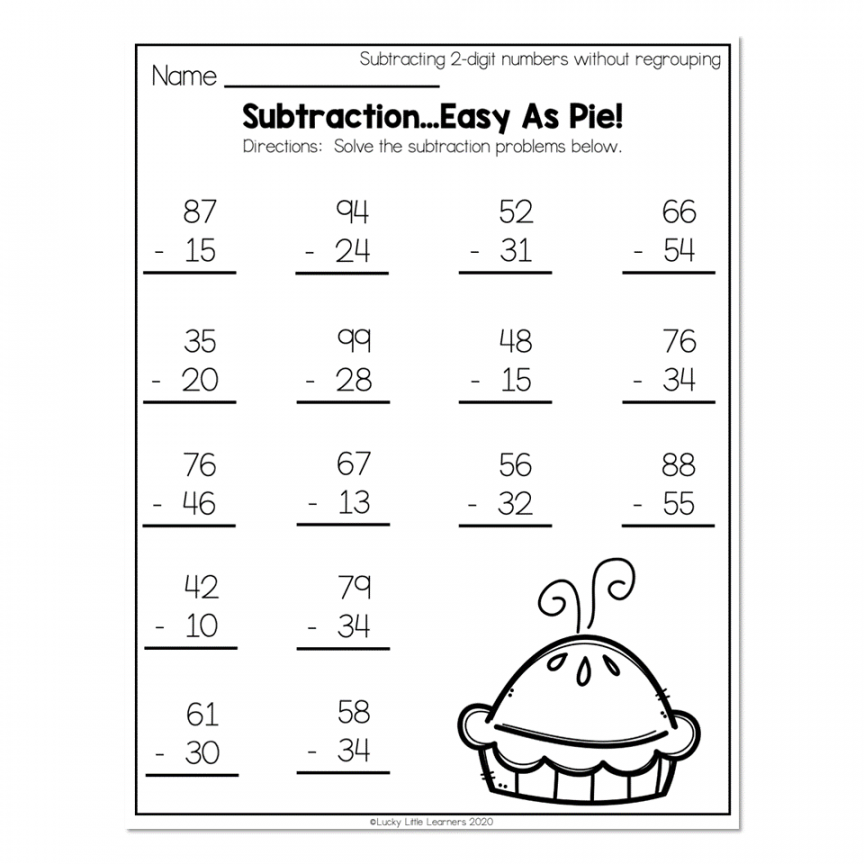 nd Grade Math Worksheets - -Digit Subtraction Without Regrouping -  SubtractionEasy as Pie