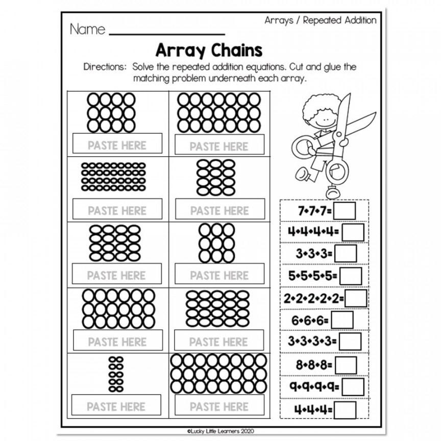 nd Grade Math Worksheets - Operations and Algebraic Thinking - Arrays and  Repeated Addition - Array Chains