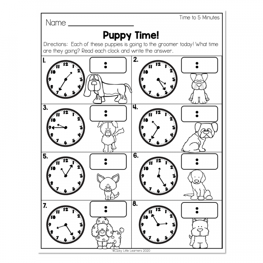 nd Grade Math Worksheets - Time - Telling Time to  mins