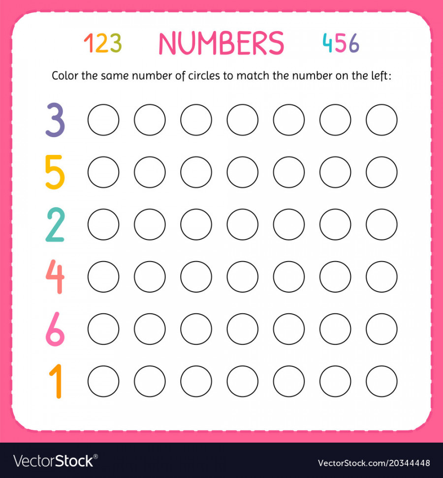 Numbers for kids worksheet kindergarten Royalty Free Vector