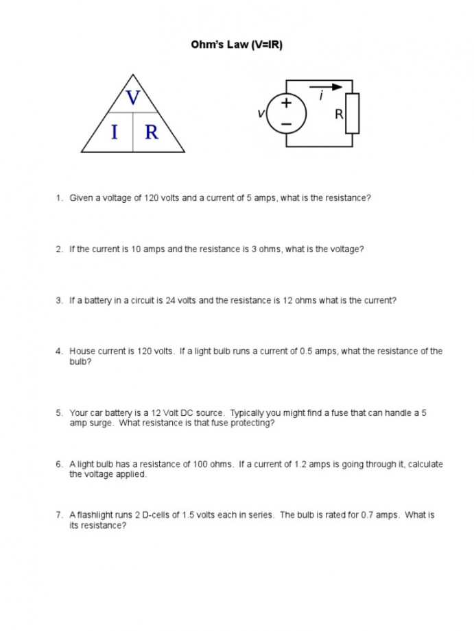 Ohms Law Worksheet  PDF  Quantity  Force