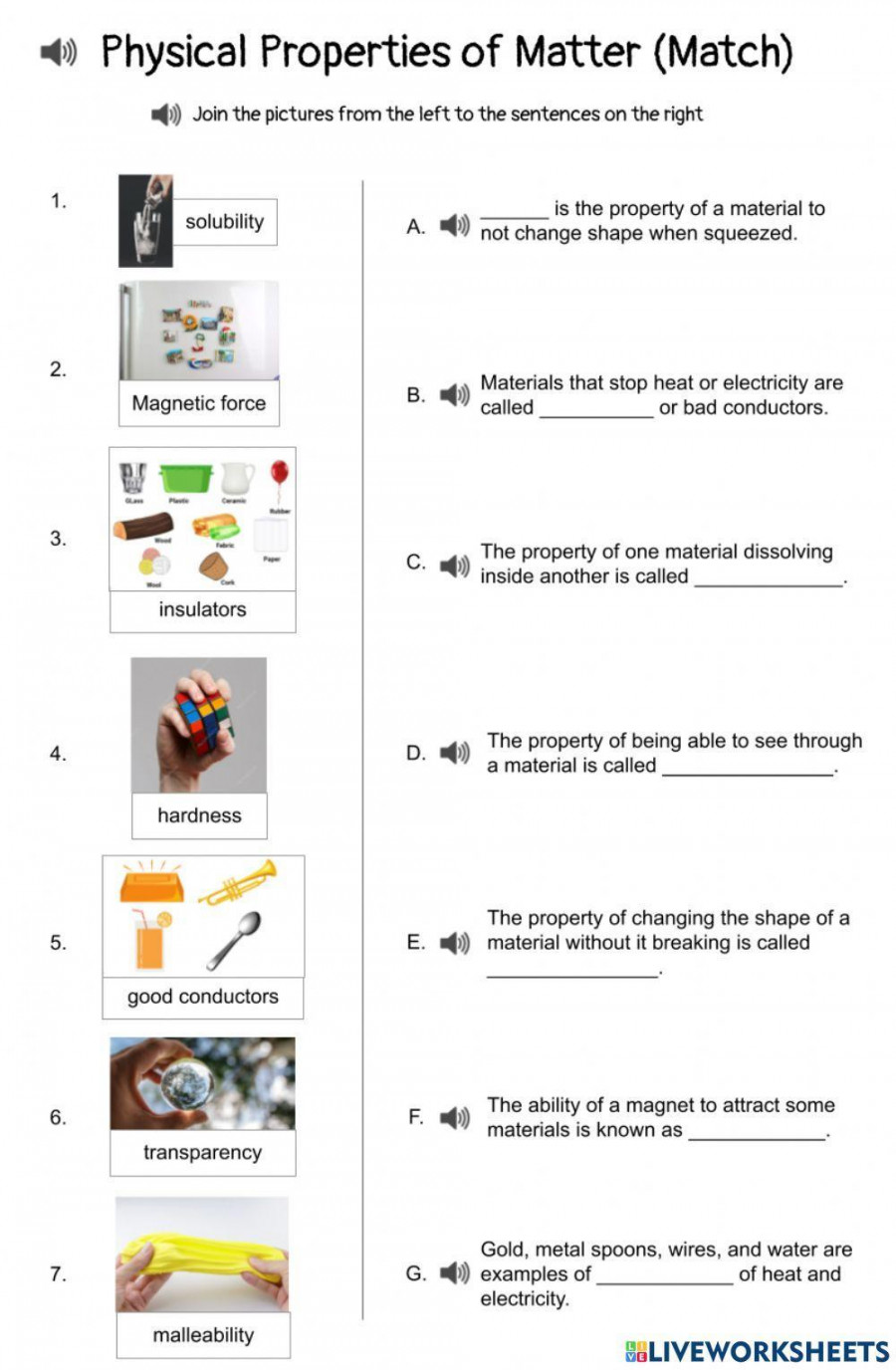 Physical Properties of Matter activity  Live Worksheets