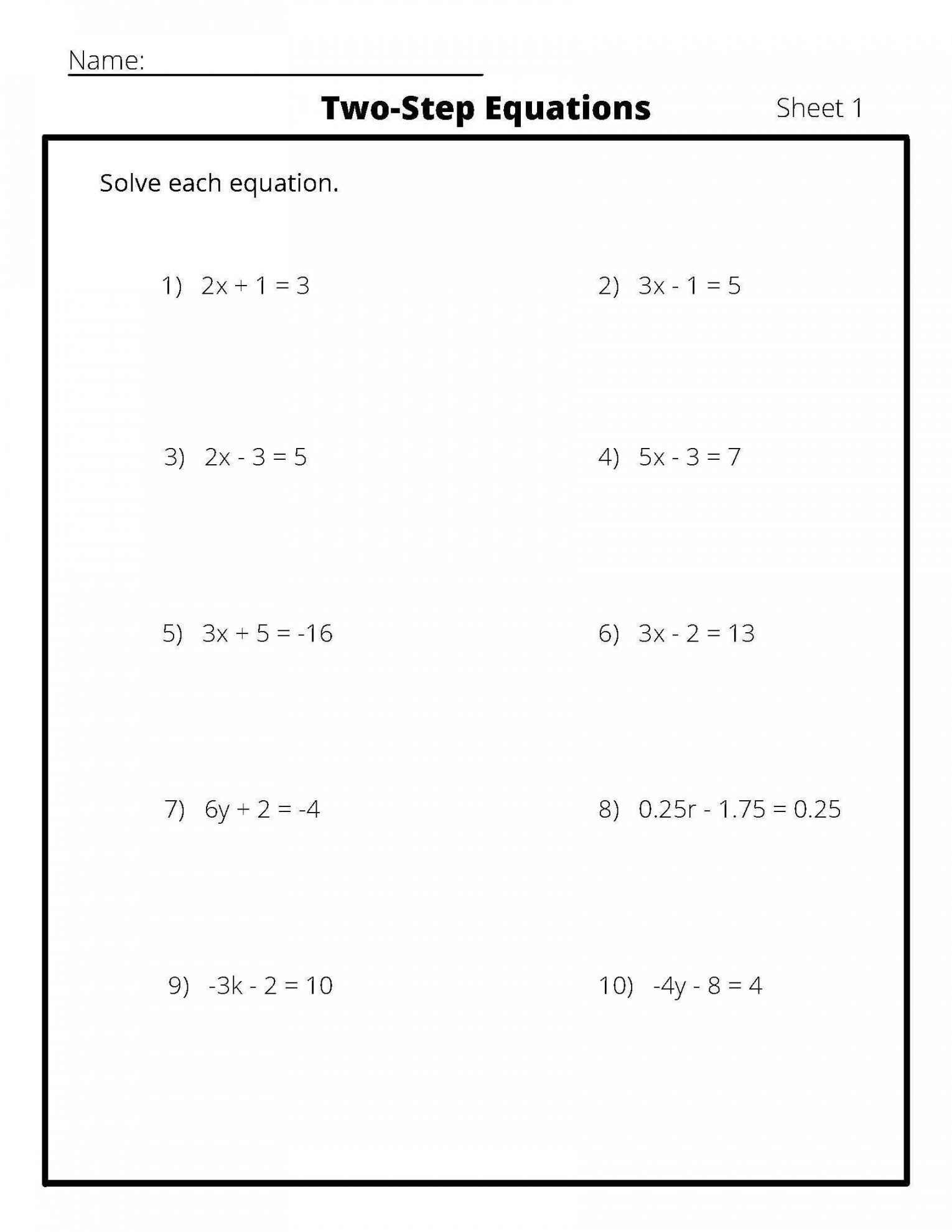 Practice Two-step Algebra Equations With Step by Step - Etsy