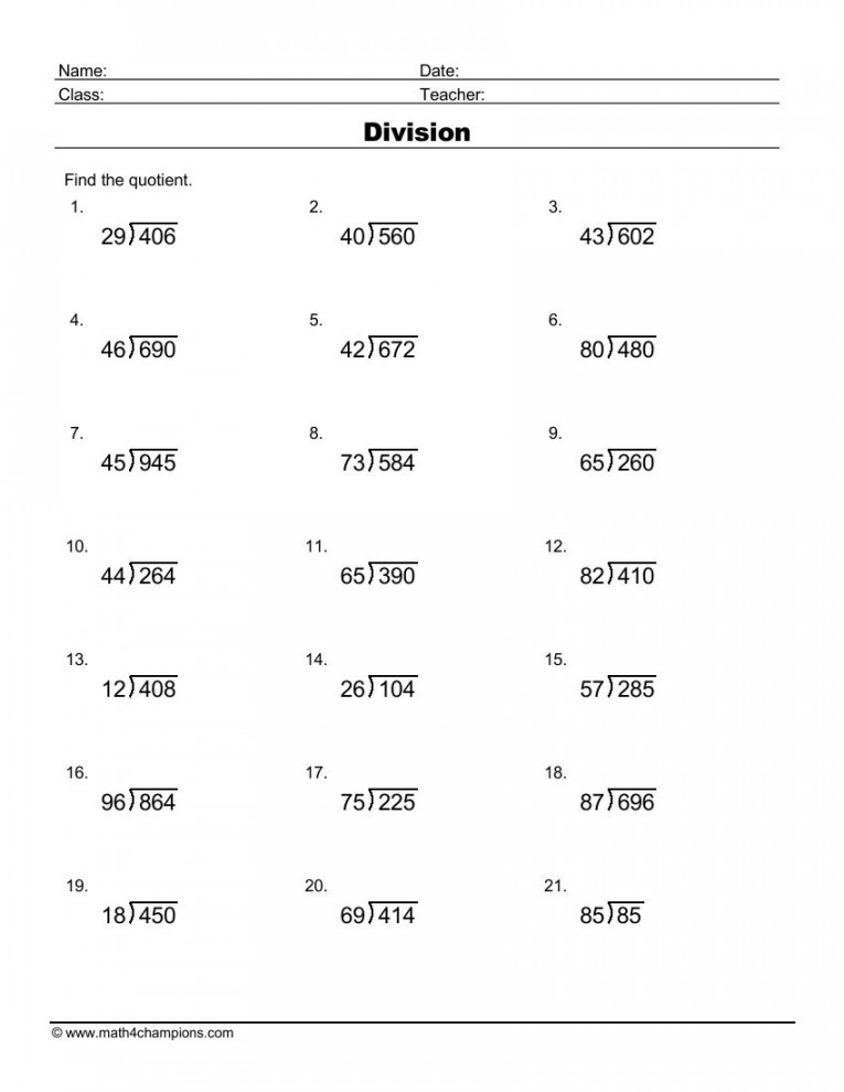 Printable Division Worksheets for Teachers  MATH ZONE FOR KIDS