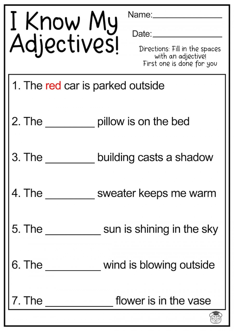 Printable Fill In The Adjective English Worksheets Fill In - Etsy