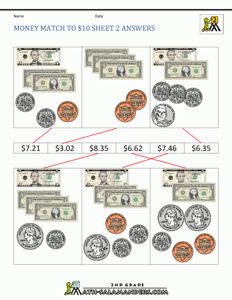 Printable Money Worksheets to $
