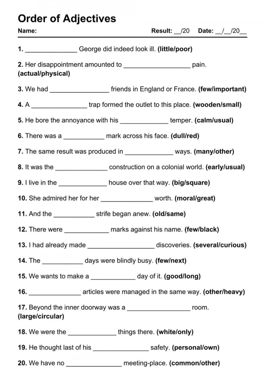 Printable Order of Adjectives PDF Worksheets - Grammarism