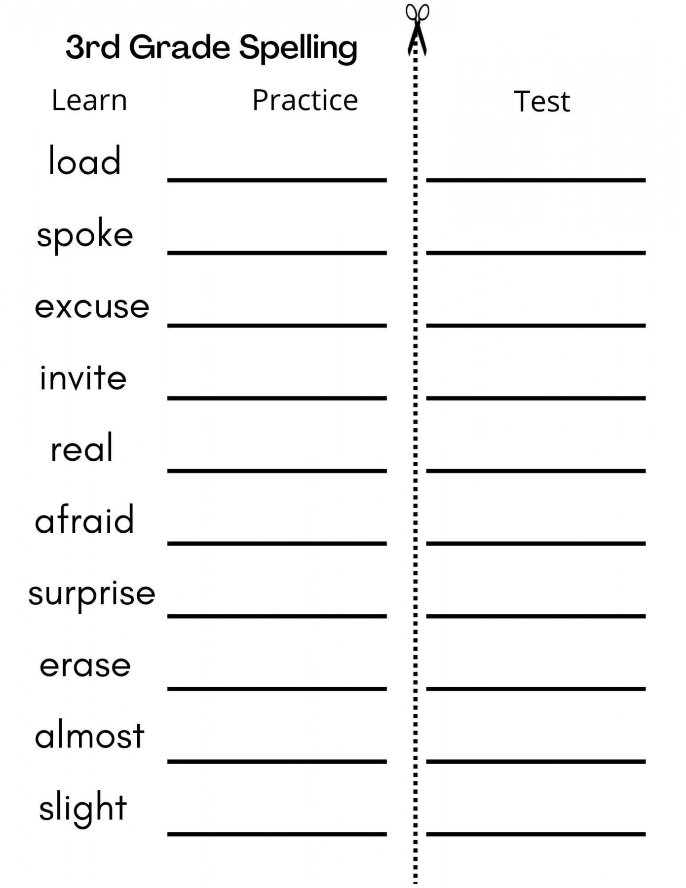 Printable Third Grade Spelling Writing Spelling Test - Etsy