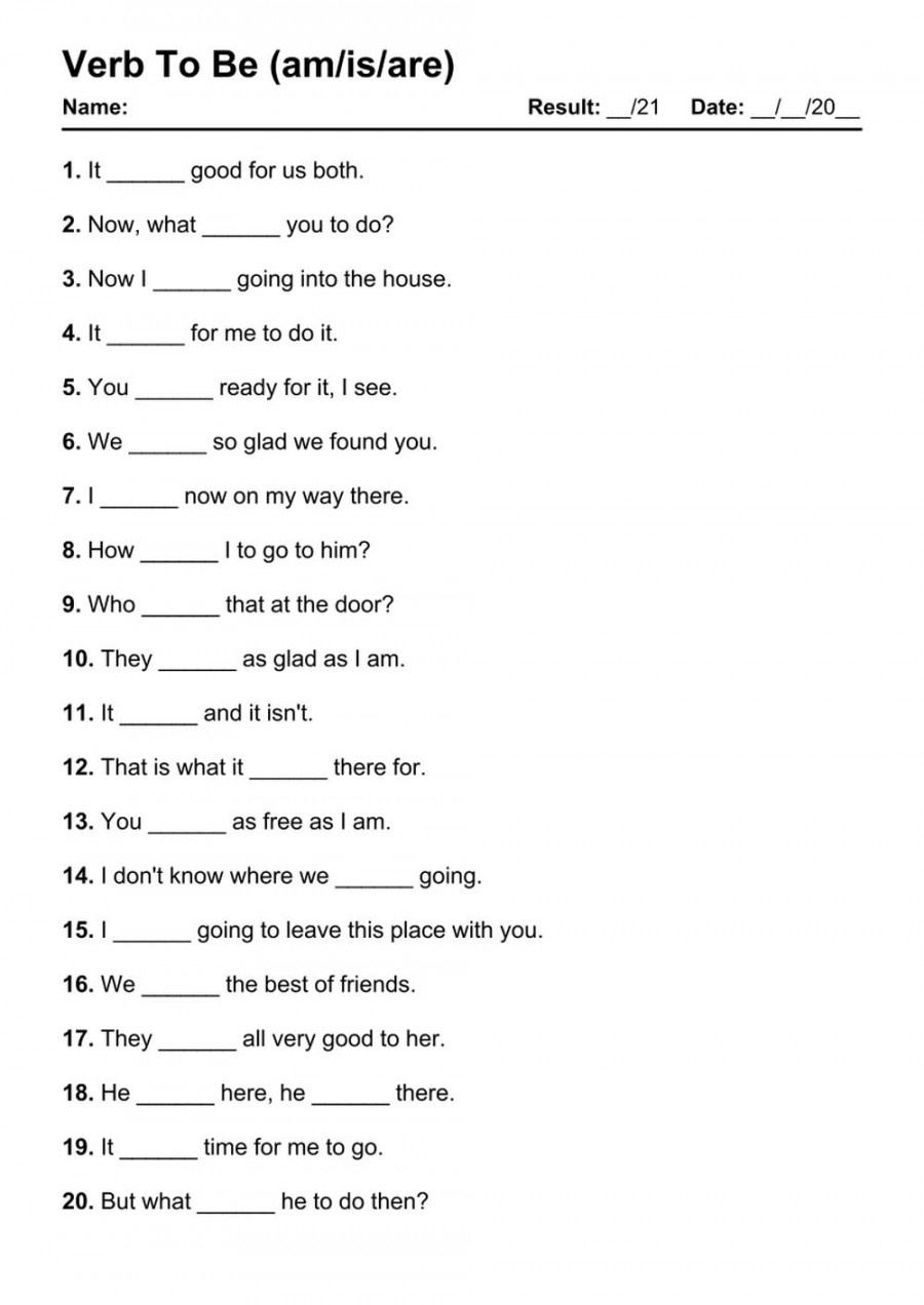 Verb To Be Worksheet