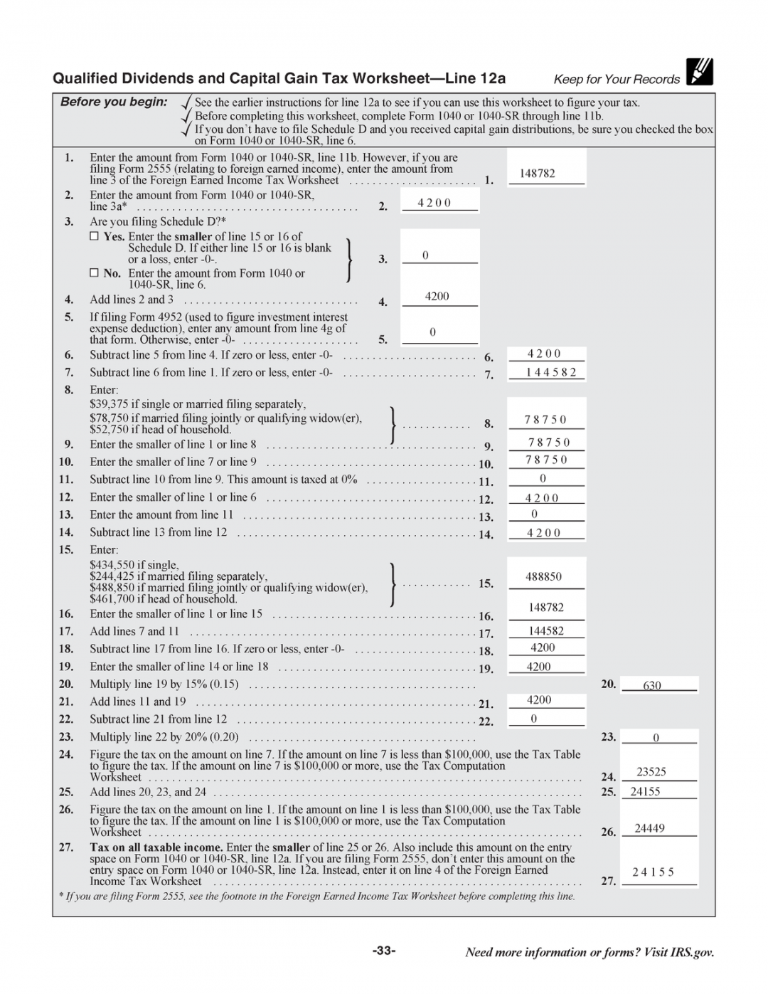 Qualified Dividends and Capital Gains Worksheet - t - SNHU