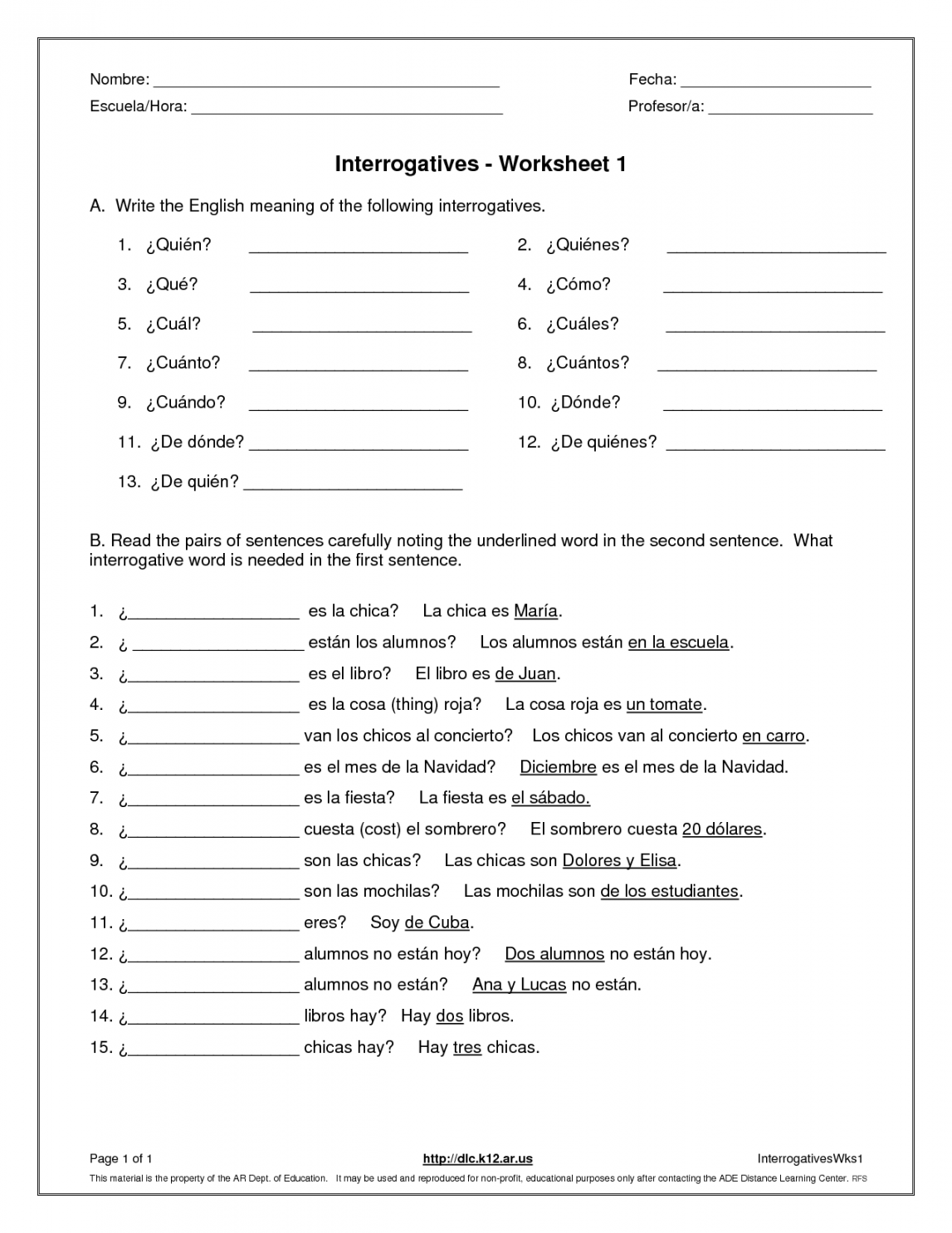 Question Worksheet Category Page  - worksheeto