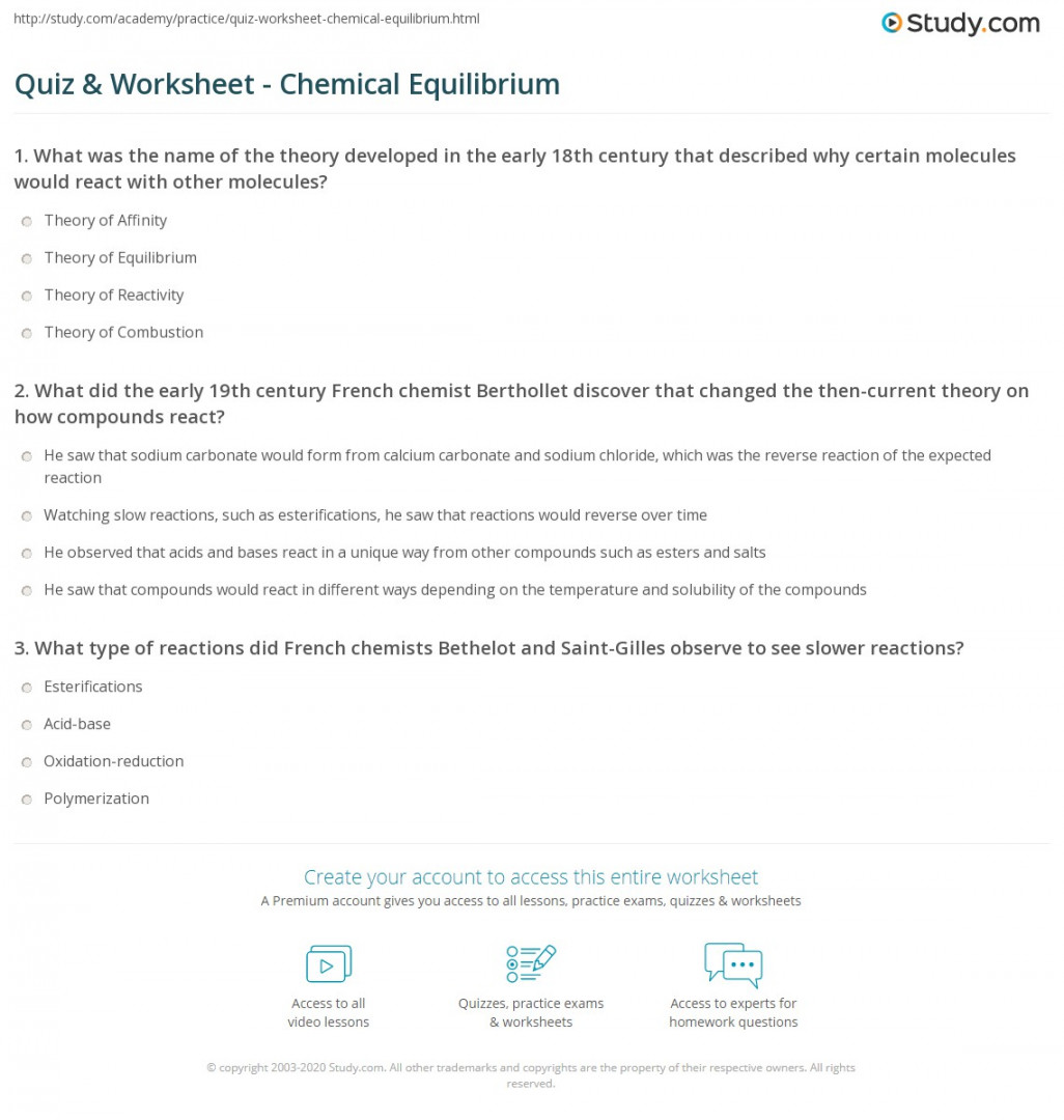 Quiz & Worksheet - Chemical Equilibrium  Study