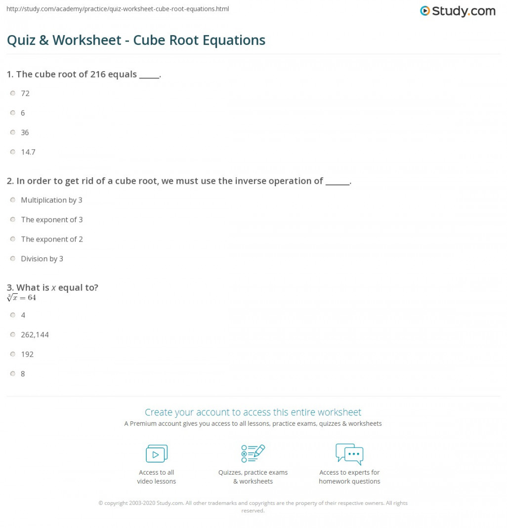 Quiz & Worksheet - Cube Root Equations  Study