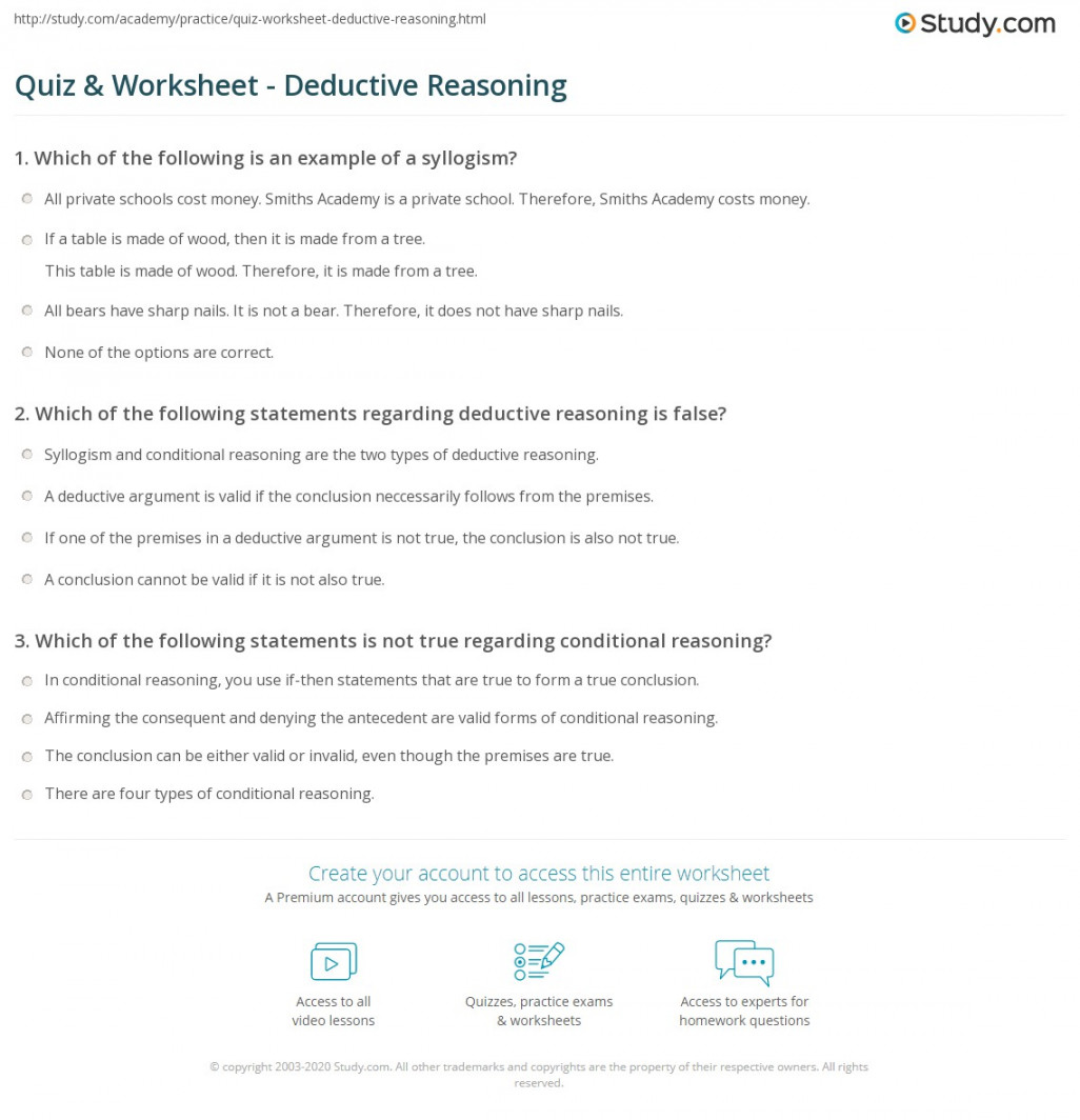 Quiz & Worksheet - Deductive Reasoning  Study