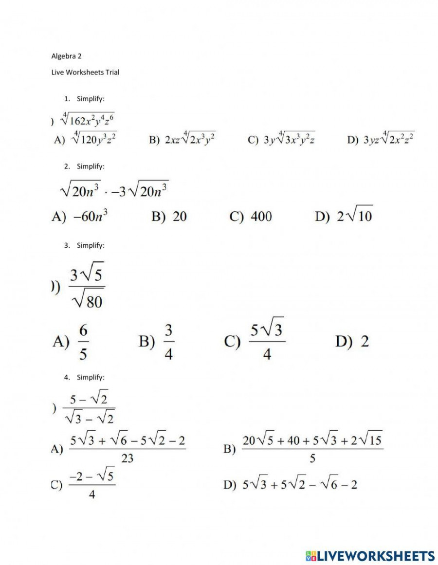 Radical Equations and Expressions worksheet  Live Worksheets
