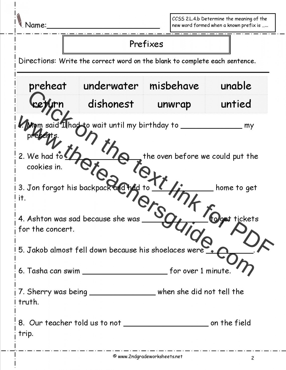 Second Grade Prefixes Worksheets