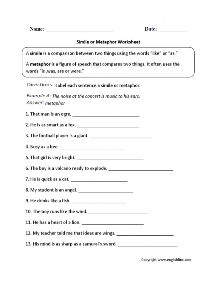 Simile or Metaphor Worksheet  PDF