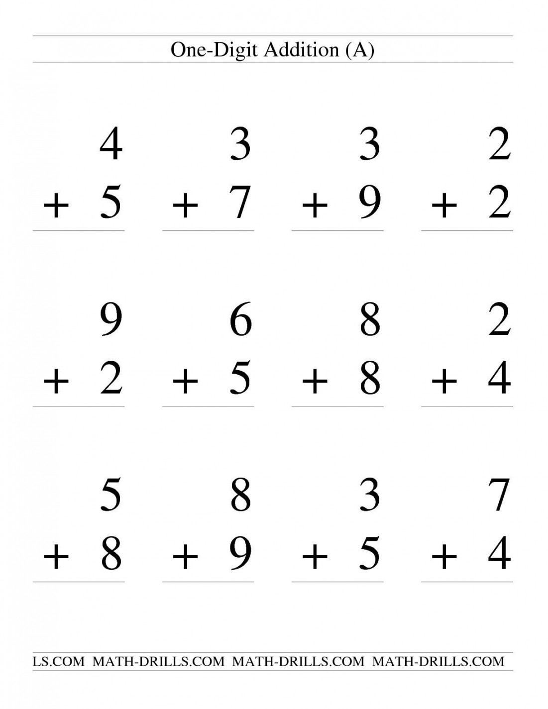 Single Digit Addition -- Some Regrouping --  per page (A