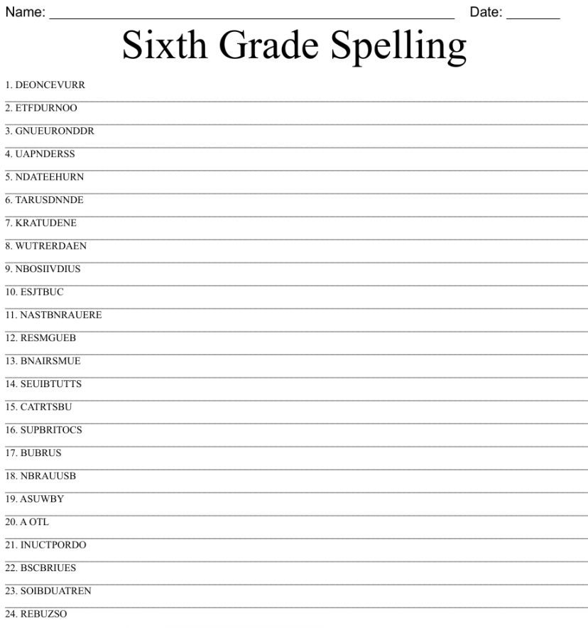 Sixth Grade Spelling Word Scramble - WordMint