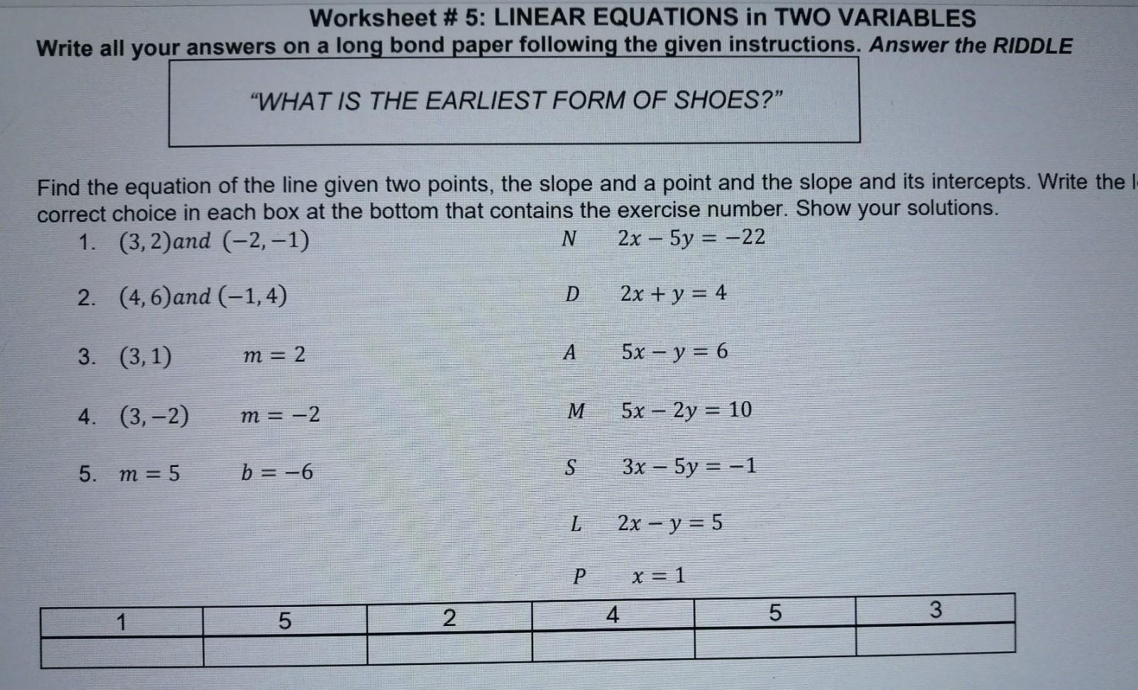 Solved Worksheet # : LINEAR EQUATIONS in TWO VARIABLES  Chegg