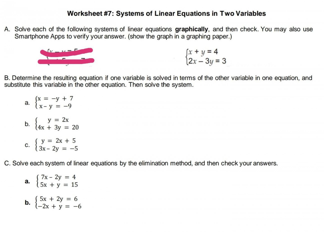 Solved Worksheet #: Systems of Linear Equations in Two  Chegg