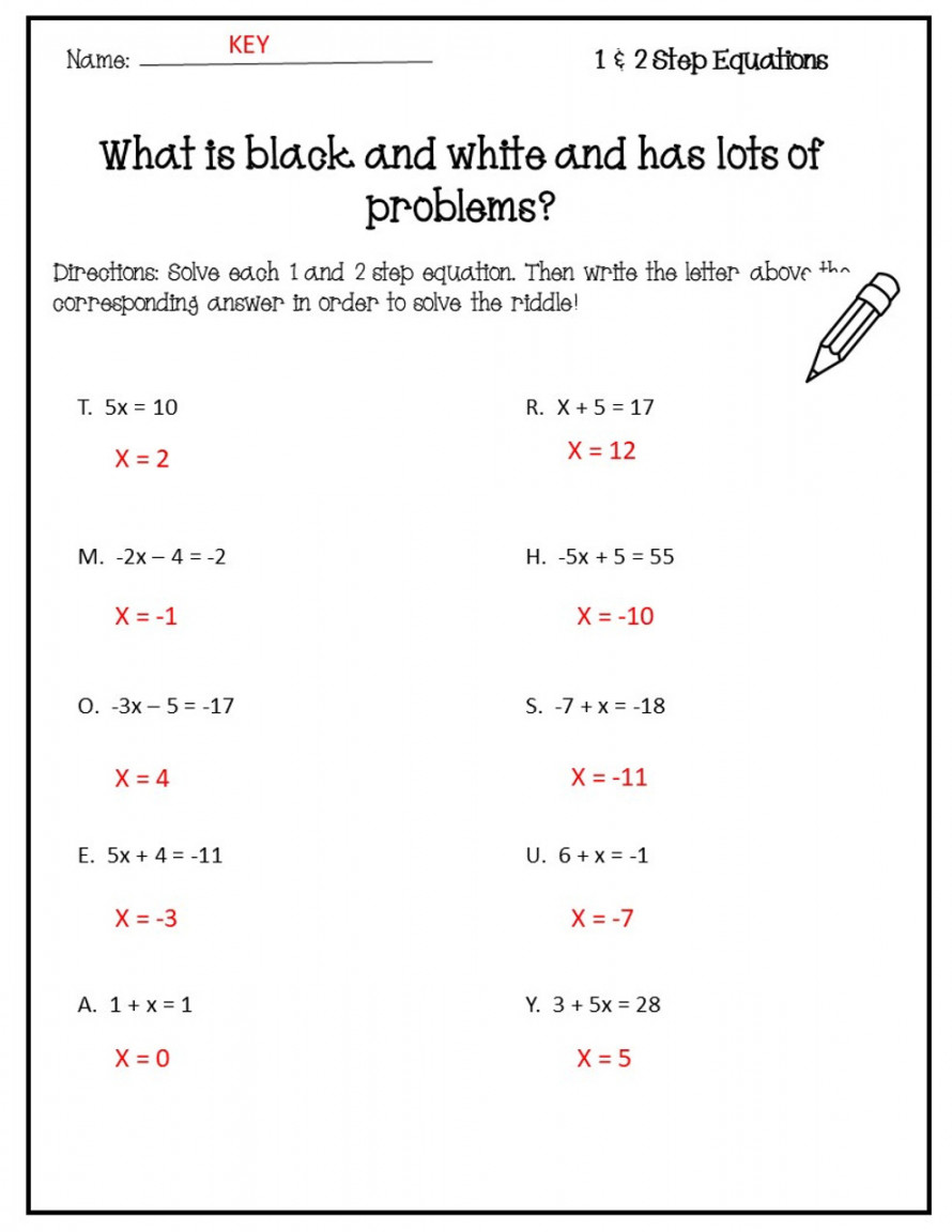 solving one amp two step equations riddle activity