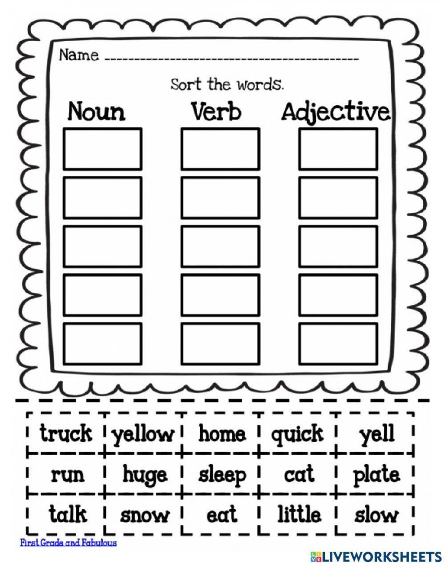 Sorting Nouns Verbs Adjectives worksheet  Live Worksheets