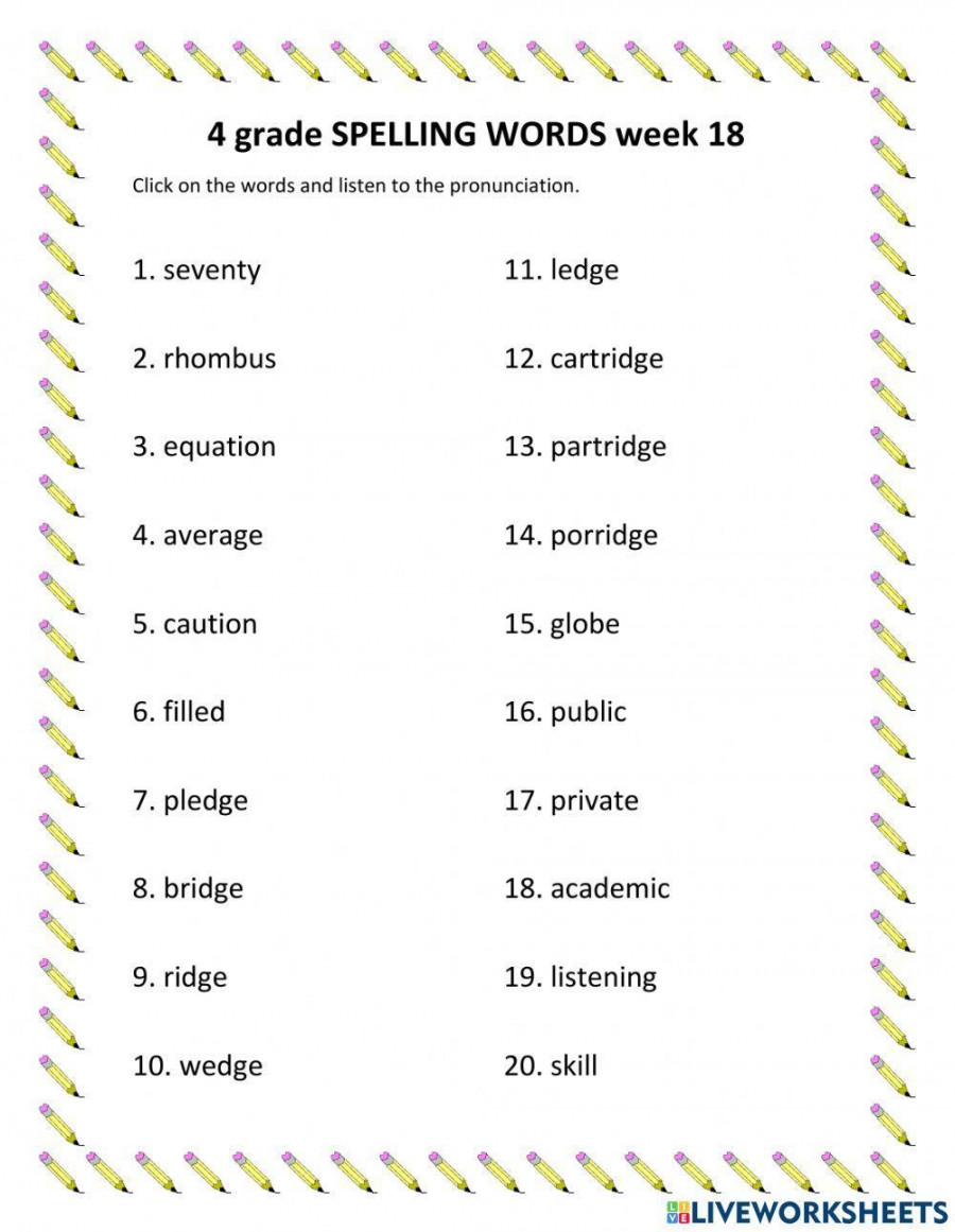 Spelling words online worksheet for  grade  Live Worksheets