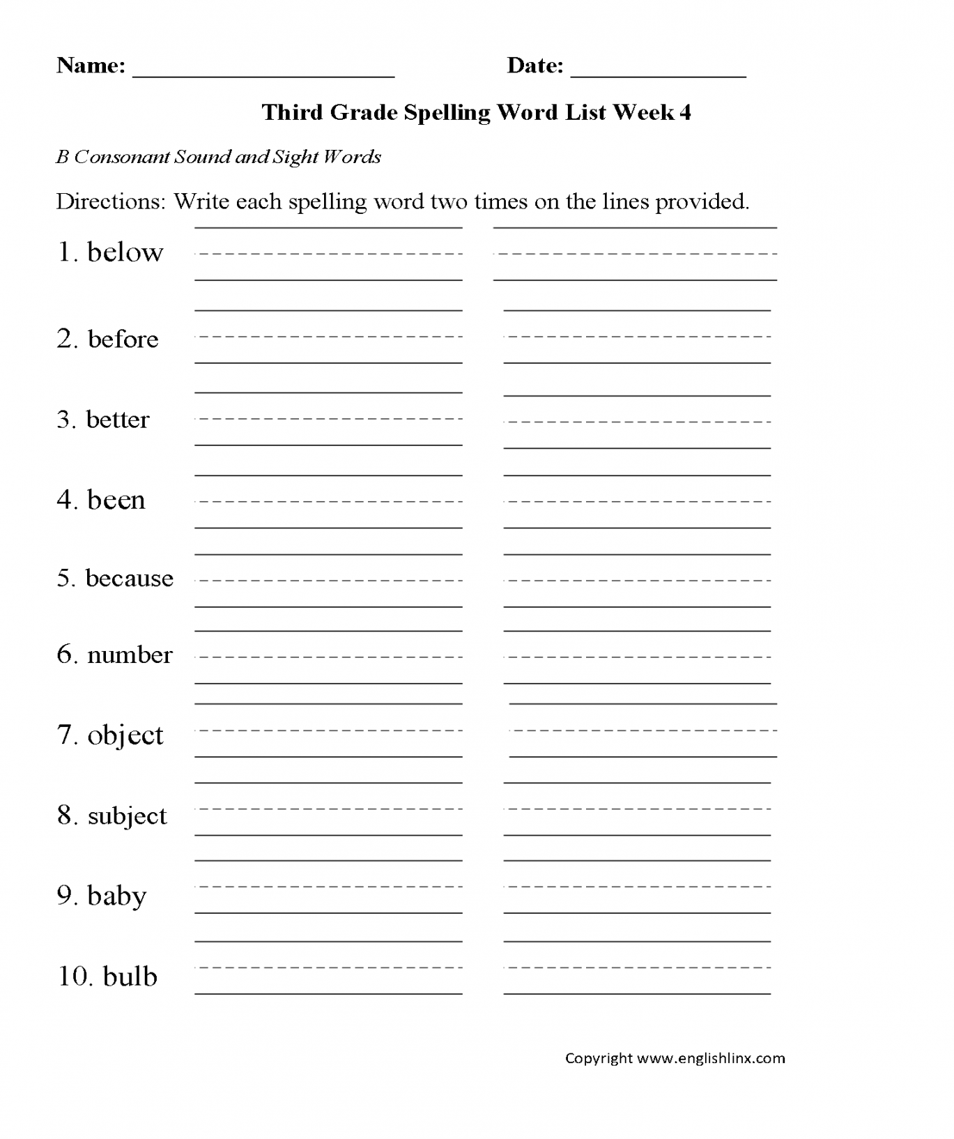 Spelling Worksheets  Third Grade Spelling Worksheets  Grade