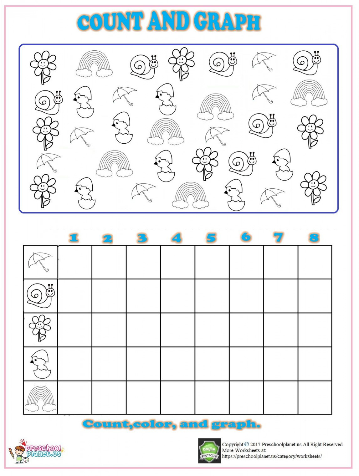 Spring count graph worksheet for kindergarten  Graphing